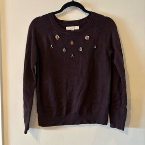 LOFT Dark Burgundy Embellished Sweater